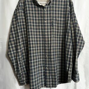 Columbia Men’s Navy and Tan Checkered Casual Shirt Size Lg